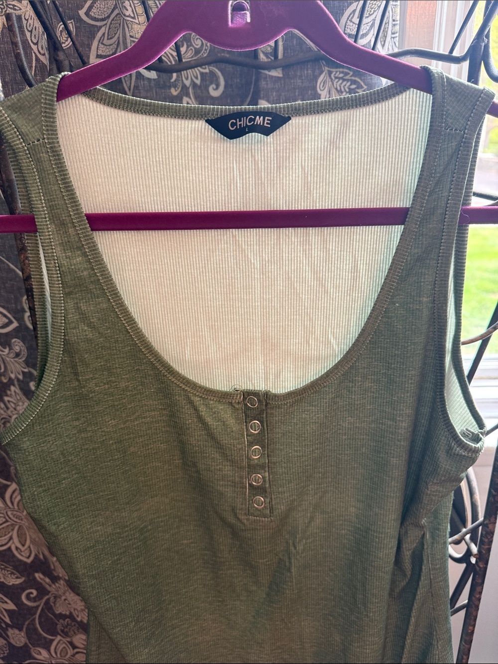Chico's Olive Green Ribbed Henley Tank - Picture 2 of 5